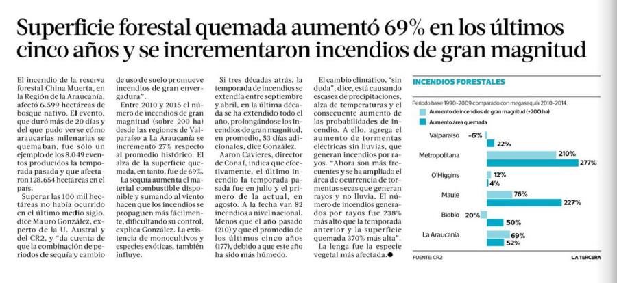 Superficie forestal quemada aumentó 69% en los últimos 5 años y se incrementaron incendios de gran magnitud