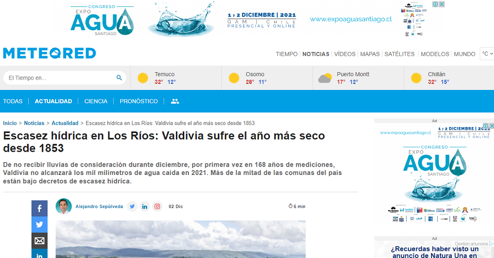 Escasez hídrica en Los Ríos: Valdivia sufre el año más seco desde 1853