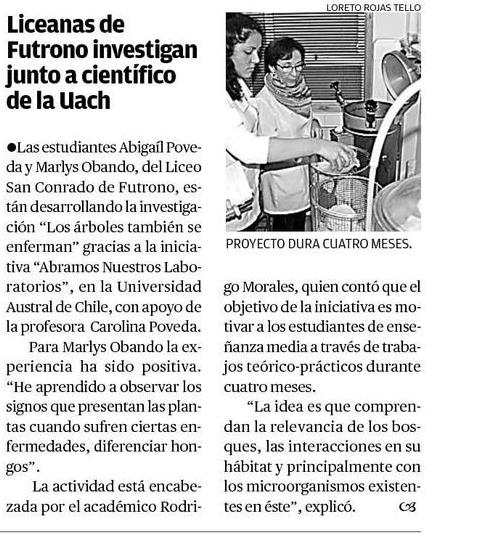 Liceanas de Futrono investigan junto a científico de la UACh