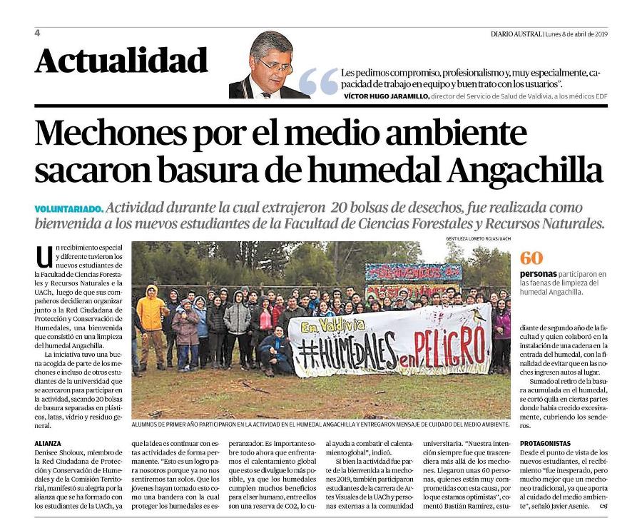 Mechones por el medio ambiente sacaron basura de Humedal Angachilla