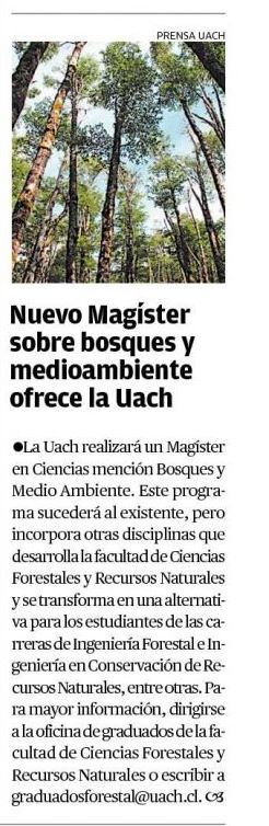 Nuevo Magíster sobre Bosques y Medio Ambiente ofrece la UACh