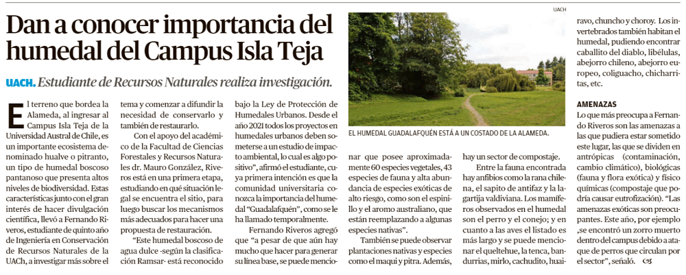 Dan a conocer importancia del humedad del Campus Isla Teja