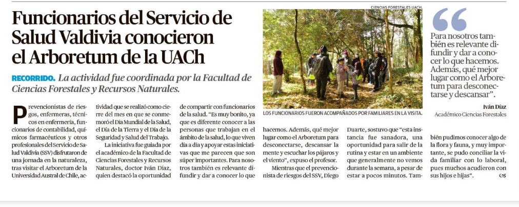 Funcionarios del Servicio de Salud Valdivia conocieron el Arboretum de la UACh