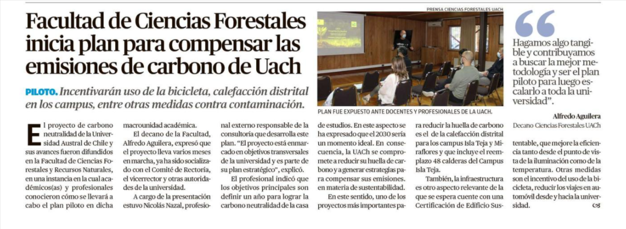 Facultad de Ciencias Forestales inicia plan para compensar las emisiones de carbono de UACh