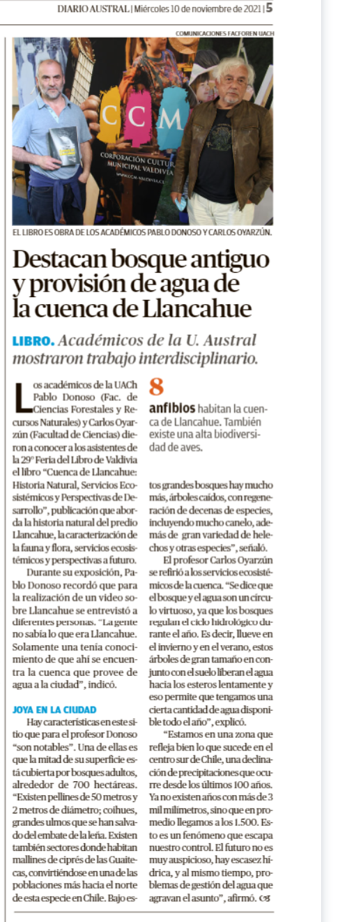Destacan bosque antiguo y provisión de agua de la cuenca de Llancahue