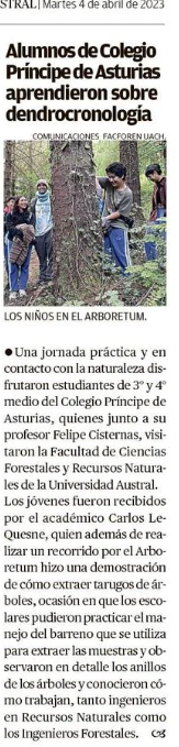 Alumnos del Colegio Príncipe de Asturias aprendieron sobre dendrocronología