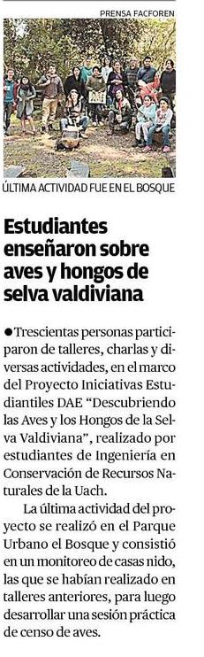Estudiantes enseñaron sobre aves y hongos de selva valdiviana