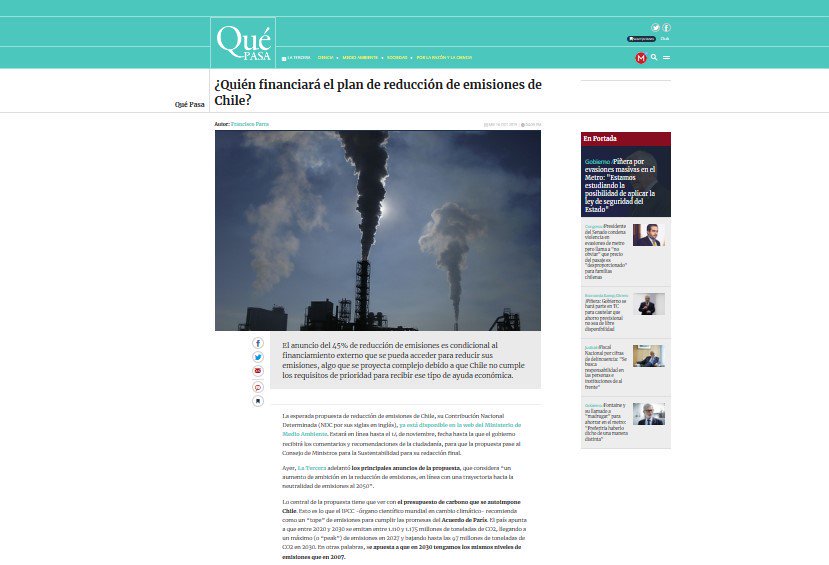 ¿Quién financiará el plan de reducción de emisiones de Chile?