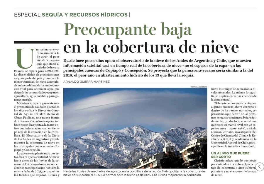 Preocupante baja en la cobertura de nieve