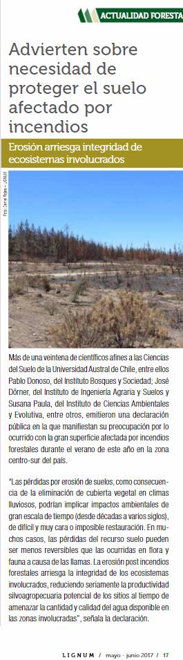 Advierten sobre necesidad de proteger el suelo afectado por incendios