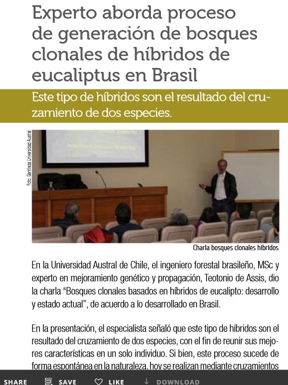 Experto aborda proceso de generación de bosques clonales híbridos de eucaliptus en Brasil