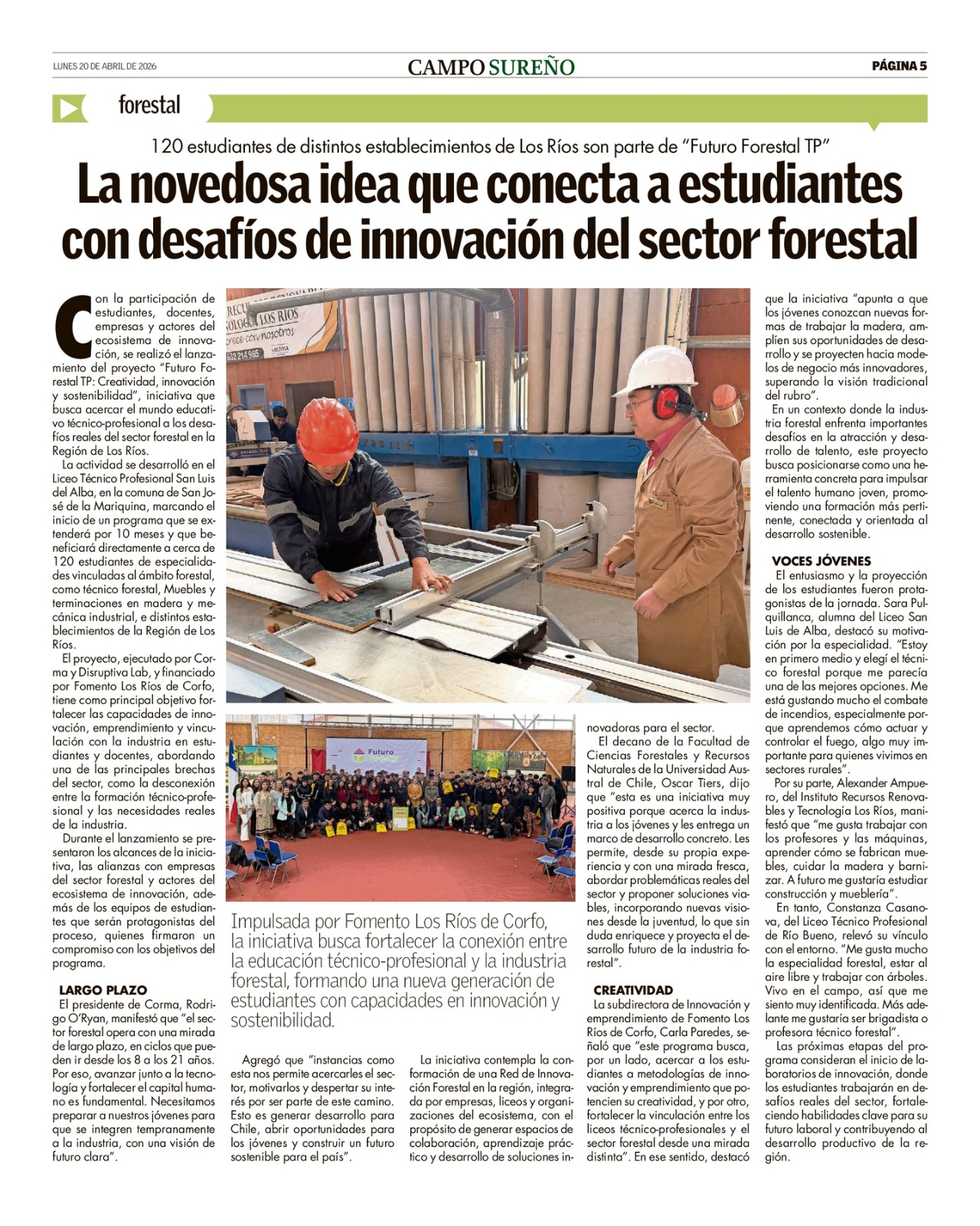 La novedosa idea que conecta a estudiantes con desafíos de innovación del sector forestal