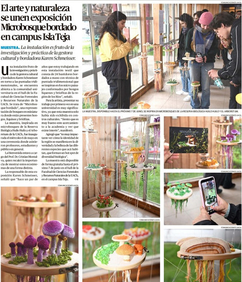 El arte y la naturaleza se unen en exposición Microbosque bordado en Campus Isla Teja